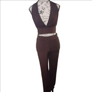 Harmony In Nature Brown Cropped Halter Legging‎ Set Size S NWT